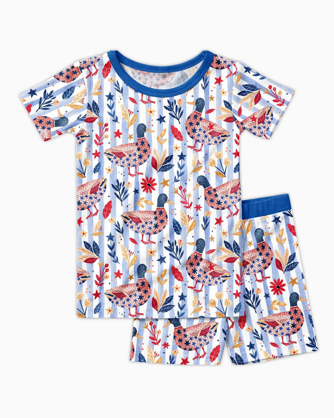 Patriotic Mallard Duck Bamboo Two Piece Short Sleeve Shorts Pajama Set