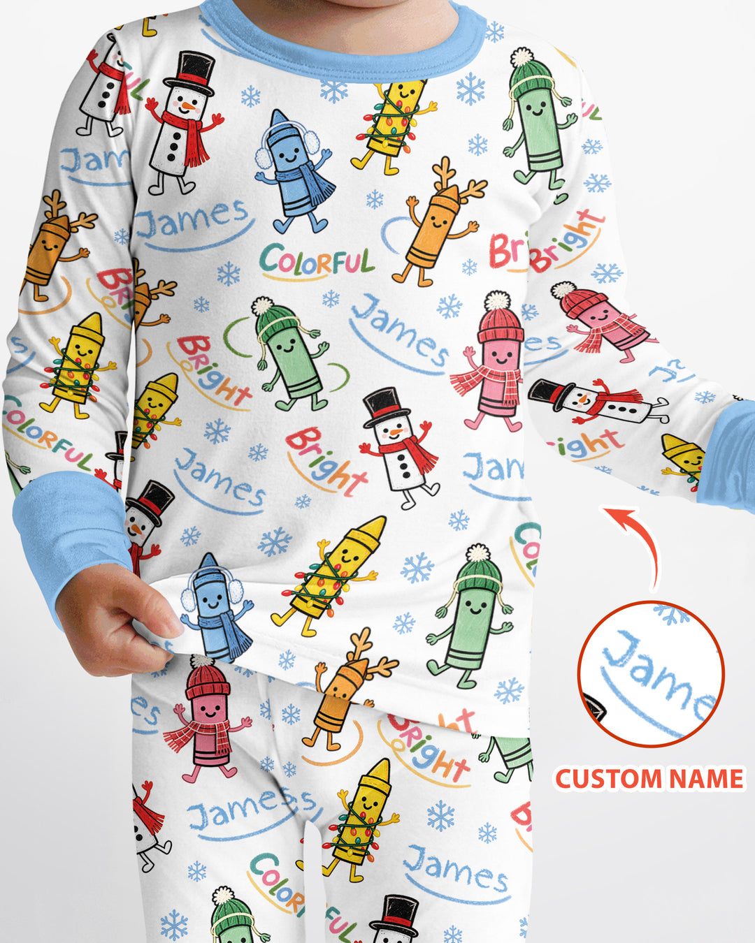 Custom Name Bright & Colorful Bamboo Two Piece Long Sleeve Pajama Set