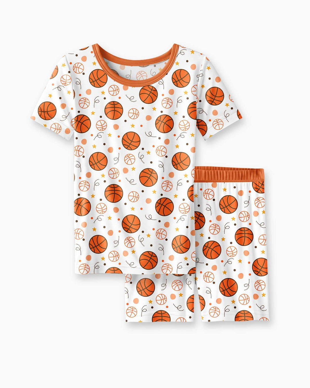 Conjunto de pijama de dos piezas de baloncesto naranja de bambú de manga corta y pantalón corto