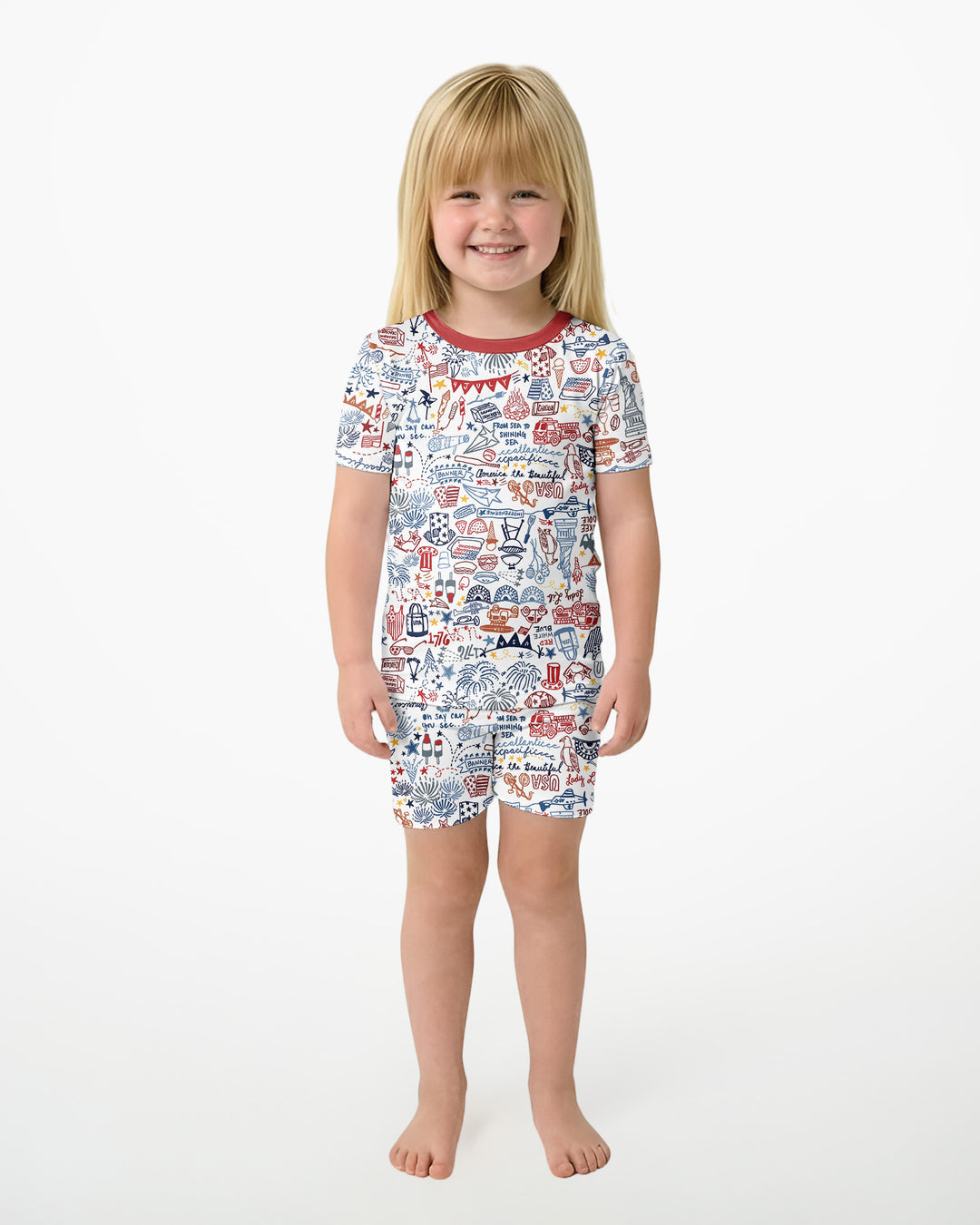 Liberty Doodle 250th Family Matching Bamboo Two Piece Short Sleeve Shorts Pajama Set