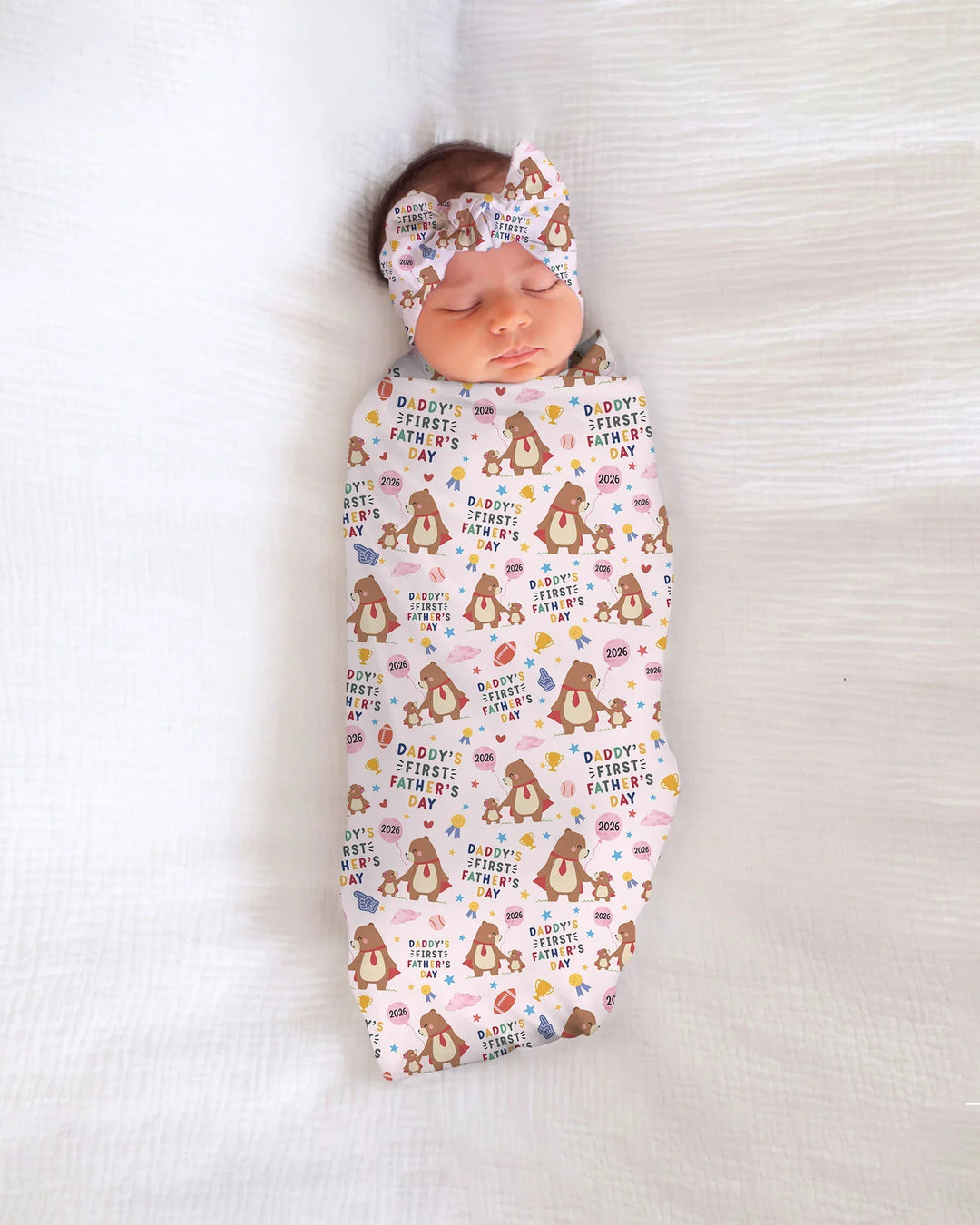 First Father's Day Daddy Bear Family Matching swaddle blanket