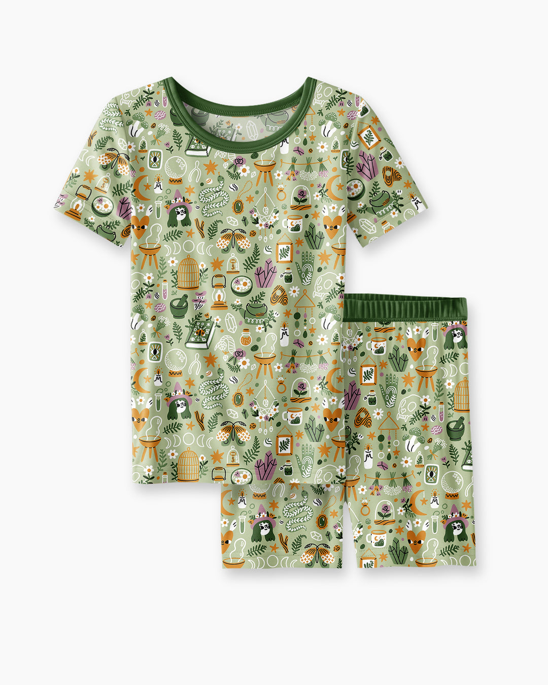 Boho Witchy Celestial Magic Floral Bamboo Two Piece Short Sleeve Shorts Pajama Set