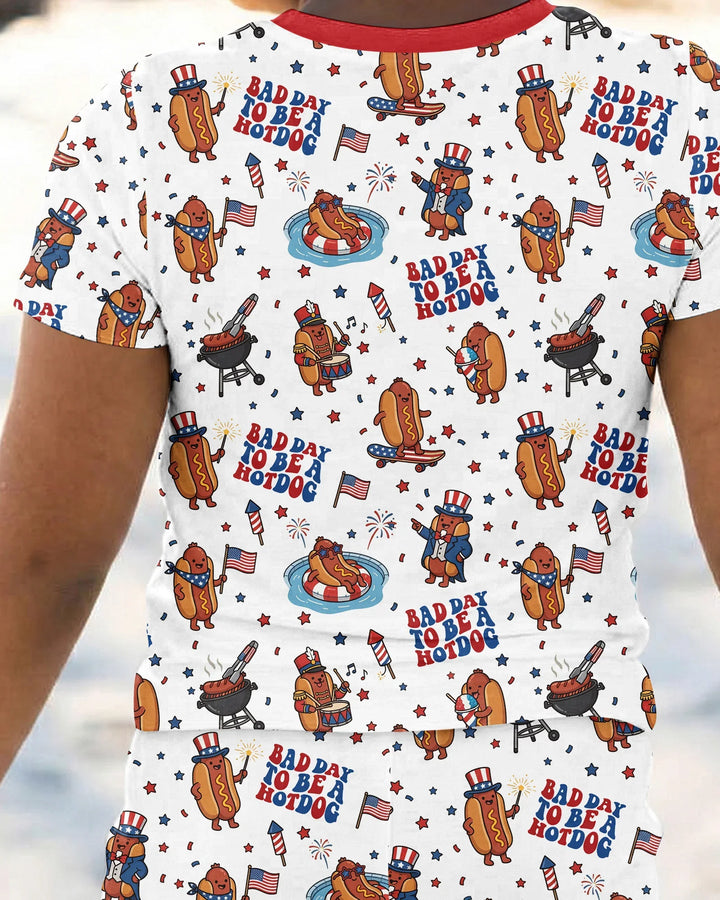 Hot Dog Patriotic Bamboo Two Piece Short Sleeve Pajama Set