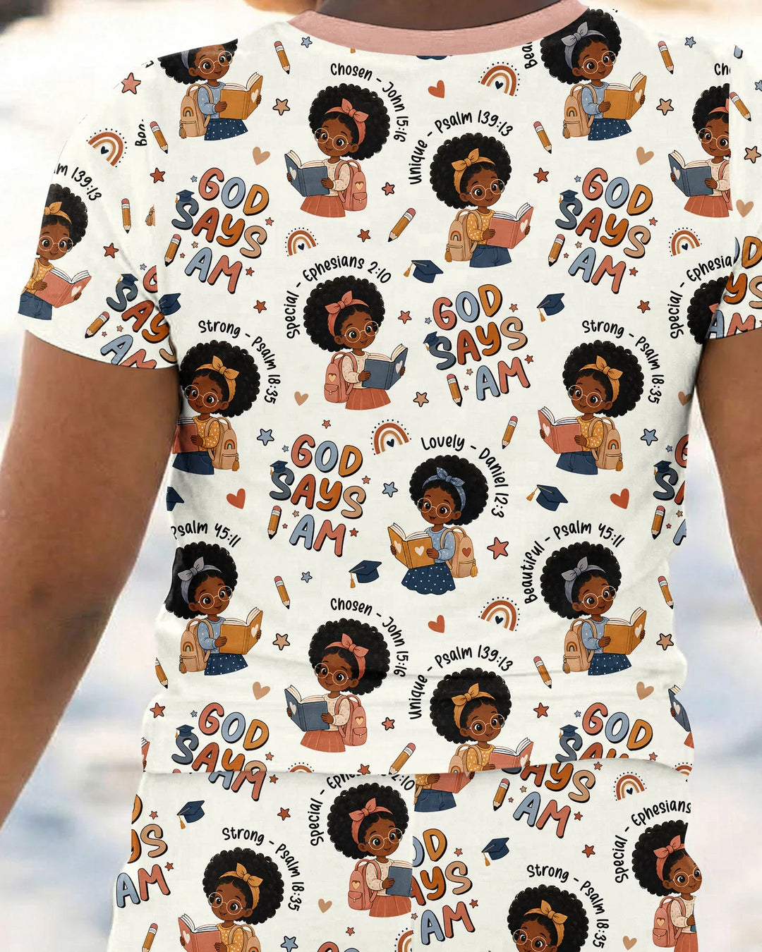 God Says I Am Cute Learning Afro Girl  Bamboo Two Piece Short Sleeve Pajama Set