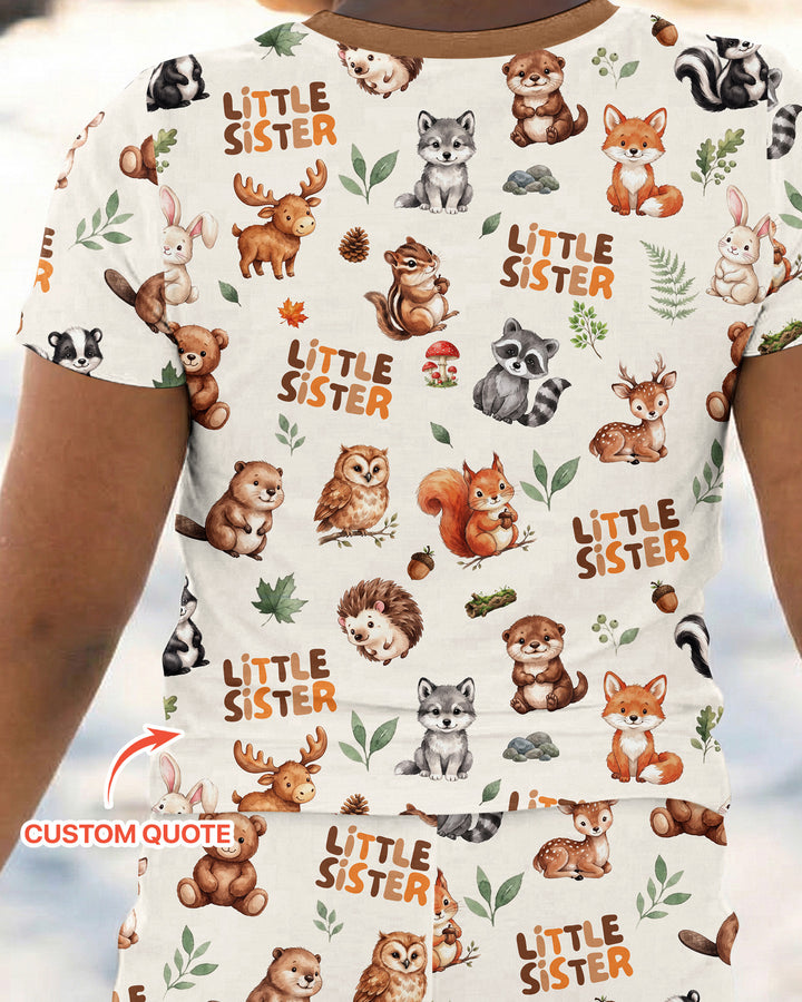 Custom Quote Woodland Animal Matching Sibling Bamboo Two Piece Short Sleeve Pajama Set