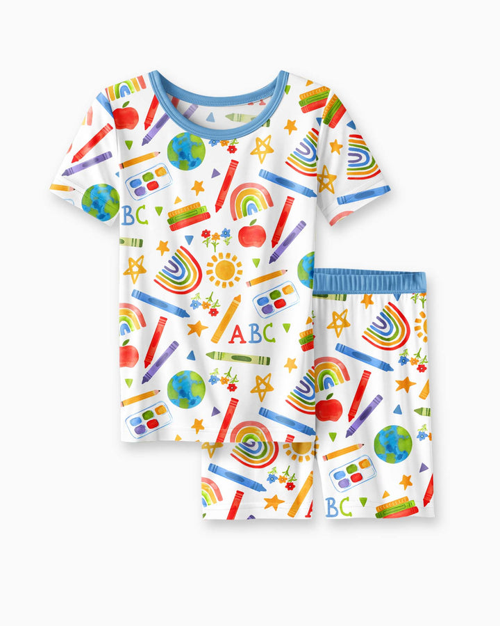 School Scribbles Bamboo Two Piece Short Sleeve Shorts Pajama Set