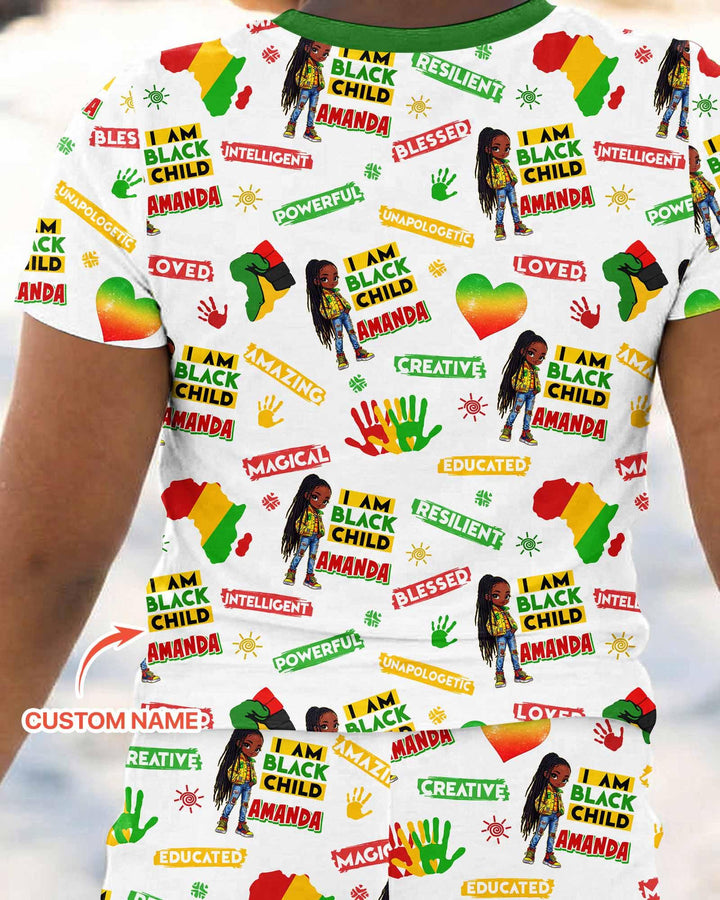 Custom Name I Am Black Child Magical Bamboo Two Piece Short Sleeve Pajama Set