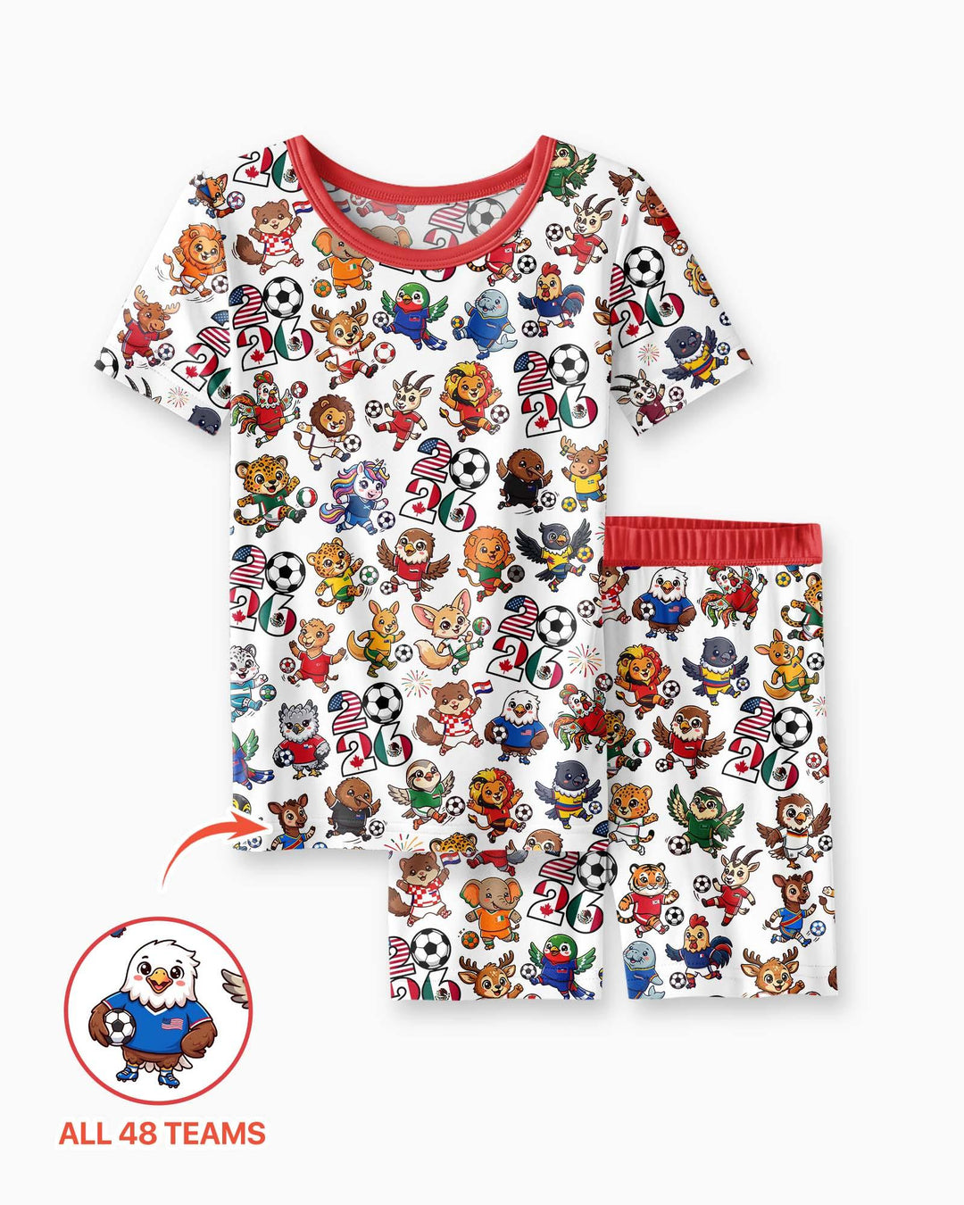 Kawaii Animals Soccer Tour 2026 Family Matching Bamboo Two Piece Short Sleeve Shorts Pajama Set