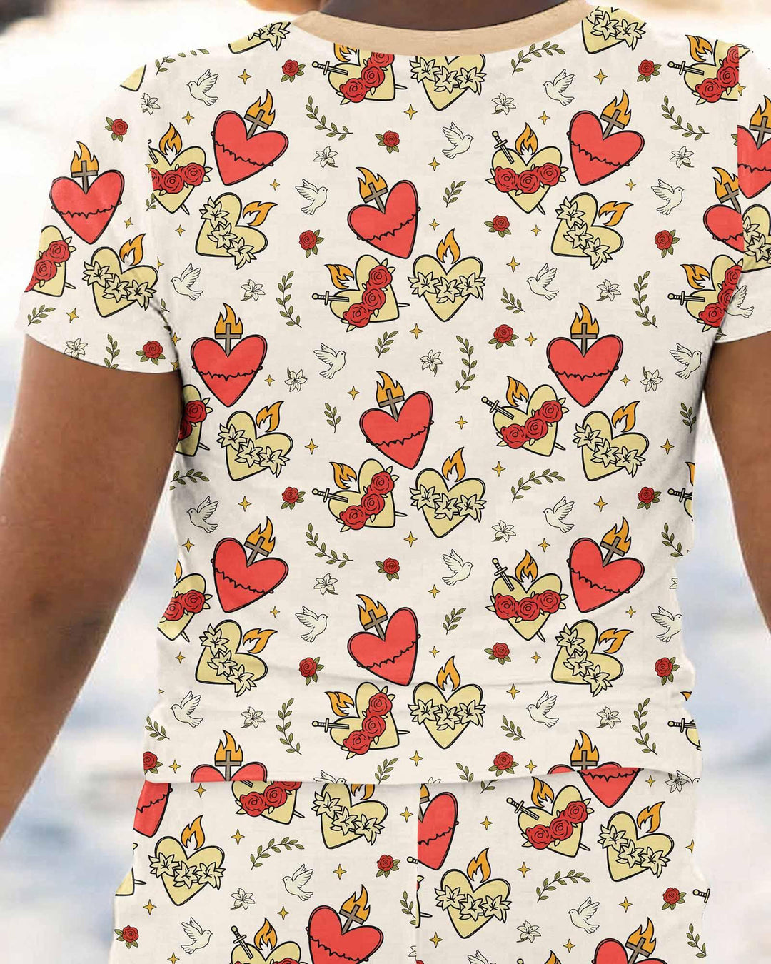 Three Sacred Hearts Bamboo Two Piece Short Sleeve Pajama Set