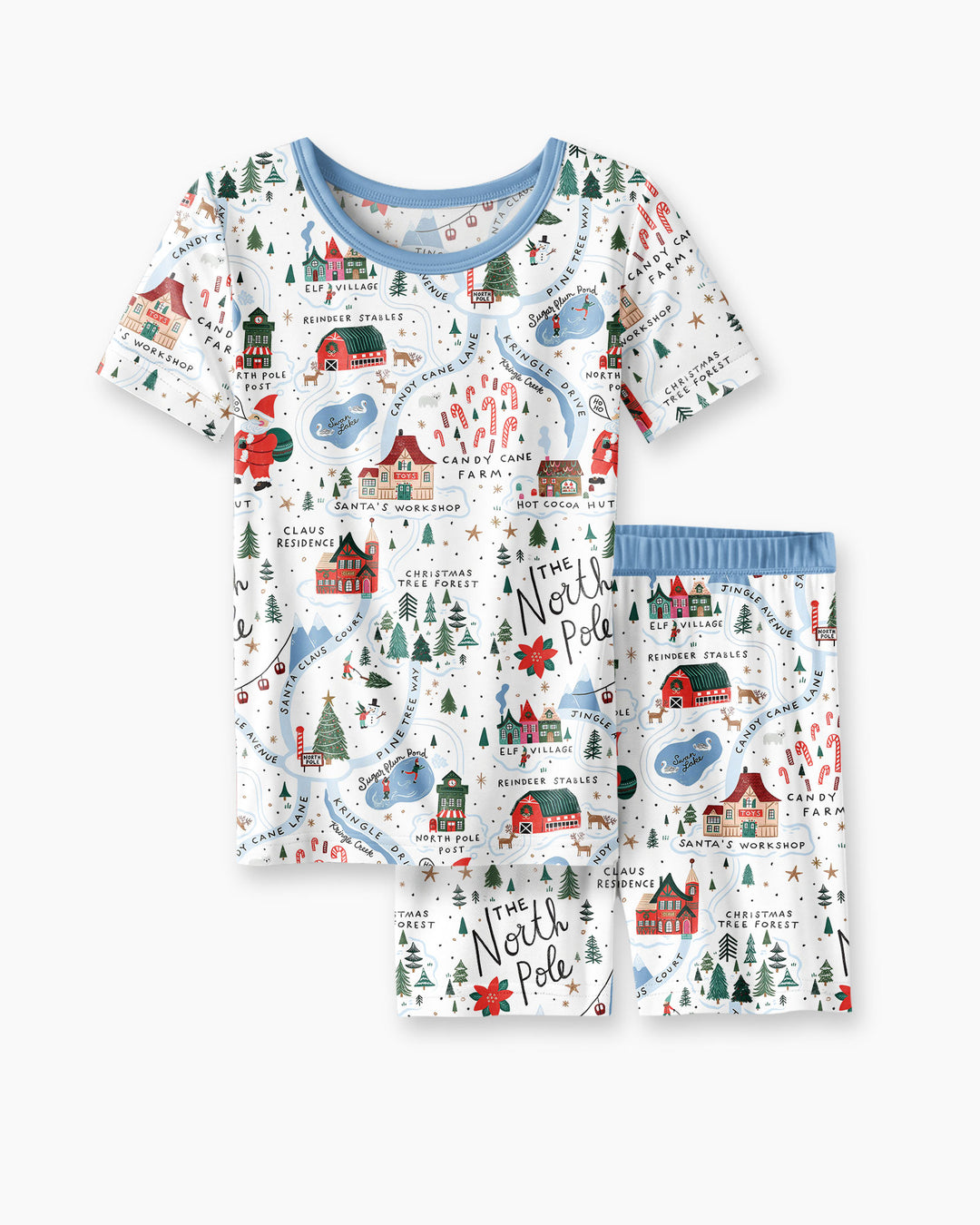 The North Pole Map Bamboo Two Piece Short Sleeve Shorts Pajama Set