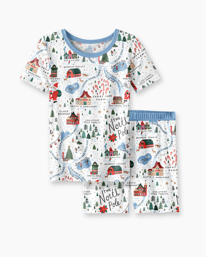 The North Pole Map Bamboo Two Piece Short Sleeve Shorts Pajama Set
