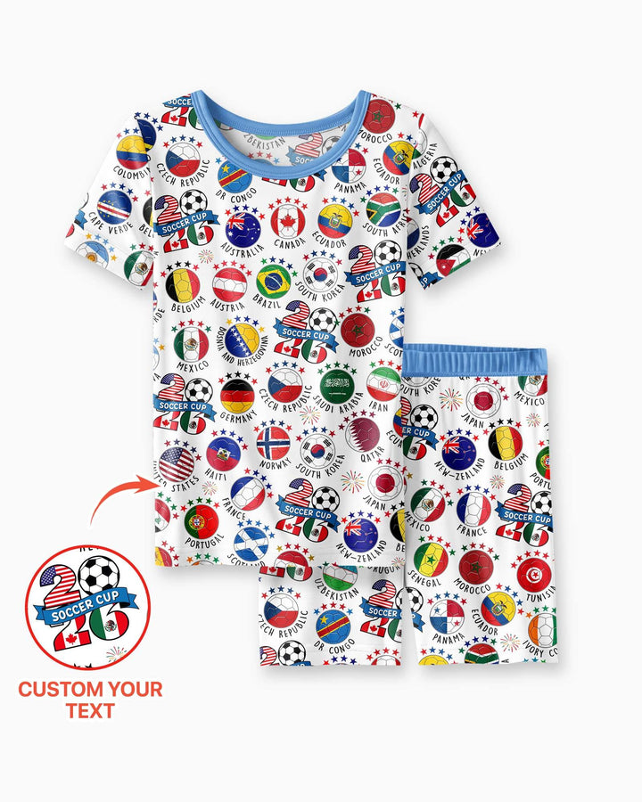 The World Plays Here 2026 Soccer Tour Bamboo Two Piece Short Sleeve Shorts Pajama Set