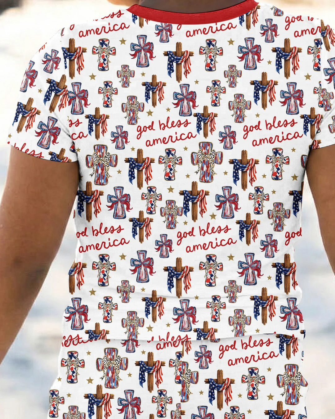 God Bless America Family Matching Bamboo Two Piece Short Sleeve Pajama Set