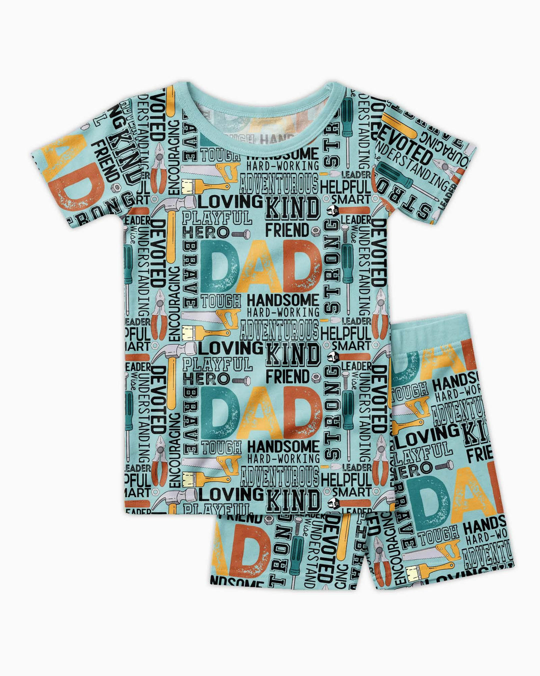 Conjunto de Pijama de Dos Piezas de Bambú con Collage de Palabras "Papá" y Manga Corta y Pantalón Corto