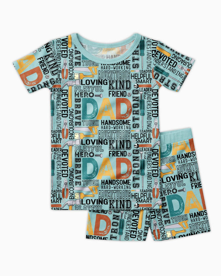 Conjunto de Pijama de Dos Piezas de Bambú con Collage de Palabras "Papá" y Manga Corta y Pantalón Corto
