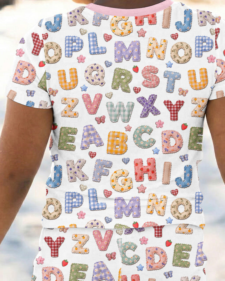 Fabric Alphabet Letters Bamboo Two Piece Short Sleeve Pajama Set