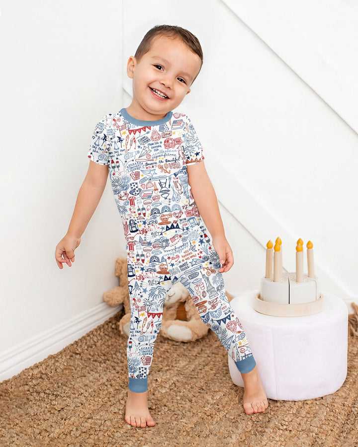 Liberty Doodle 250th Family Matching Bamboo Two Piece Short Sleeve Pajama Set