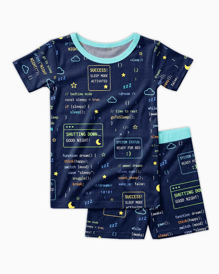 Pijama de dos piezas de bambú de manga corta con pantalón corto "It Techy Job Matching" para padre e hijo