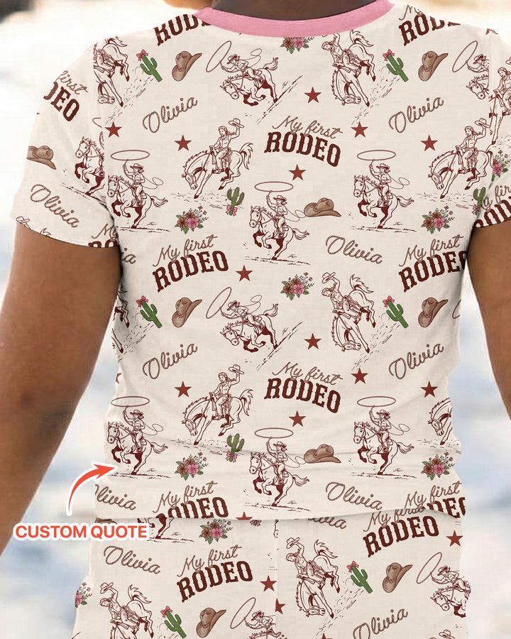 Custom Name First Rodeo Family Matching Bamboo Two Piece Short Sleeve Pajama Set