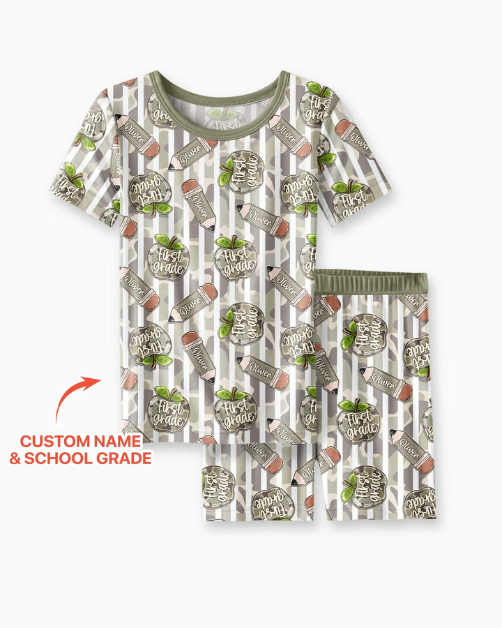 Custom Name Camo Apple Days Bamboo Two Piece Short Sleeve Shorts Pajama Set
