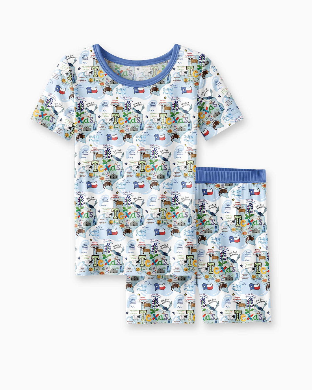 Texas Map Family Matching Bamboo Two Piece Short Sleeve Shorts Pajama Set