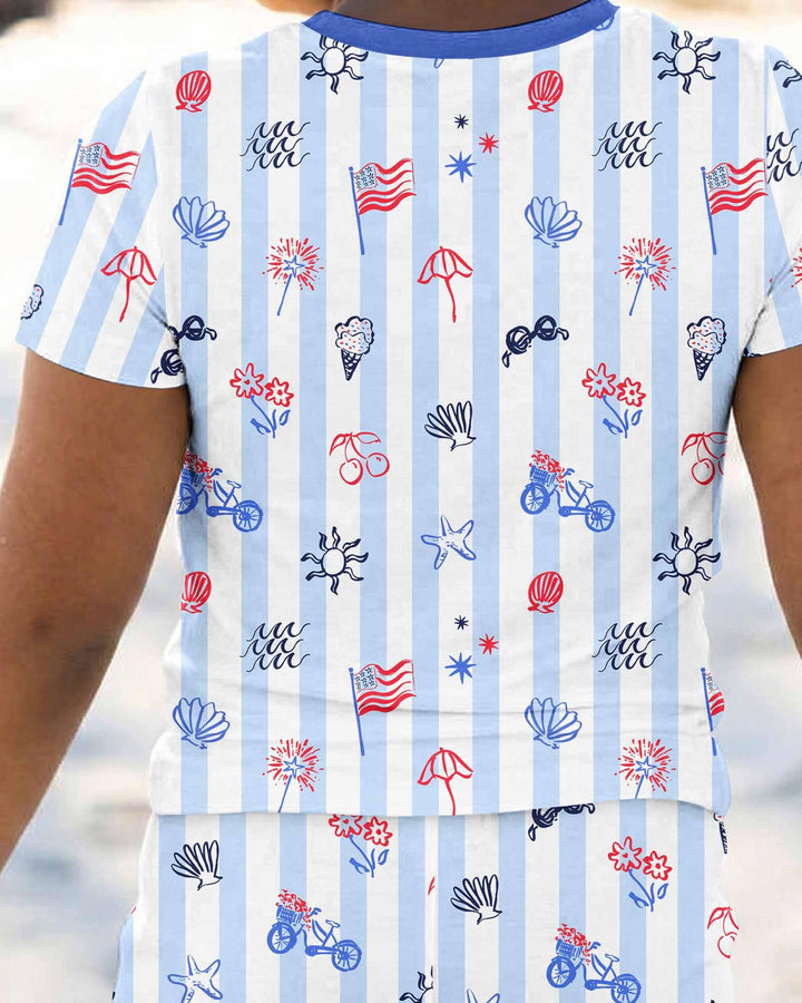 Red, White & Beachy Family Matching Bamboo Two Piece Short Sleeve Pajama Set
