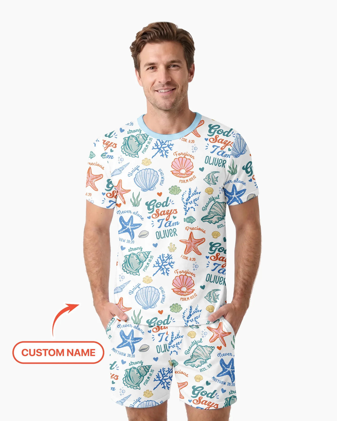Coastal God Says I Am Custom Name Bamboo Men Short Sleeve Short Pajama Set