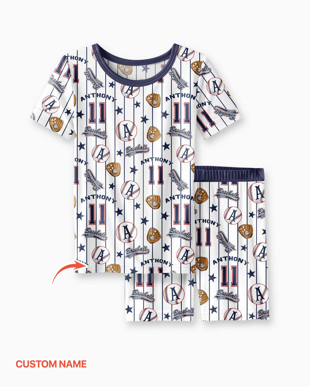Custom Name Baseball Time Bamboo Two Piece Short Sleeve Shorts Pajama Set
