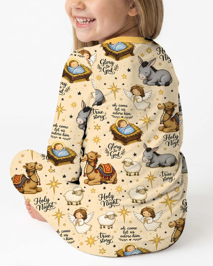 Nativity Christmas Holy Night Bamboo Two Piece Long Sleeve Pajama Set