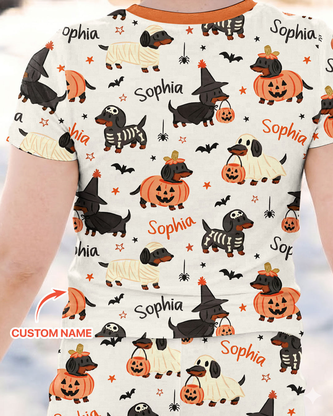 Orange and Black Dachshund Bamboo Two Piece Short Sleeve Pajama Set