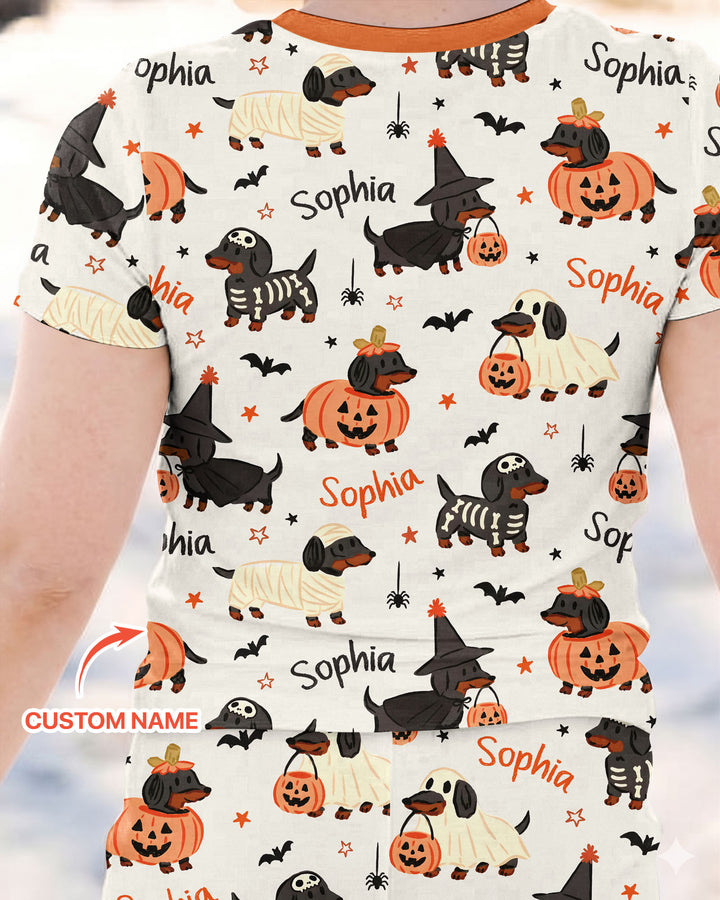Orange and Black Dachshund Bamboo Two Piece Short Sleeve Pajama Set