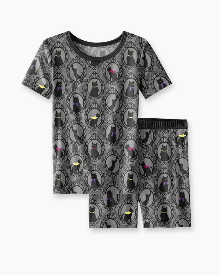 Midnight Cat Parade Bamboo Two Piece Short Sleeve Shorts Pajama Set
