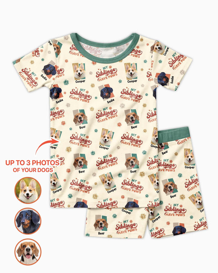 Custom Dog Photos "My Siblings Have Paws" Bamboo Two Piece Short Sleeve Shorts Pajama Set