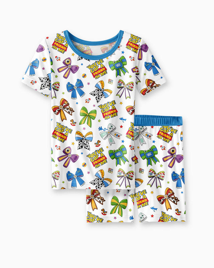 Magical Mirror Bow Bamboo Two Piece Short Sleeve Shorts Pajama Set
