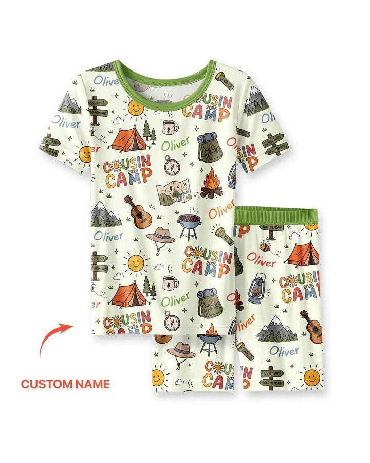 Custom Name Cousin Camp 2026 Bamboo Two Piece Short Sleeve Shorts Pajama Set