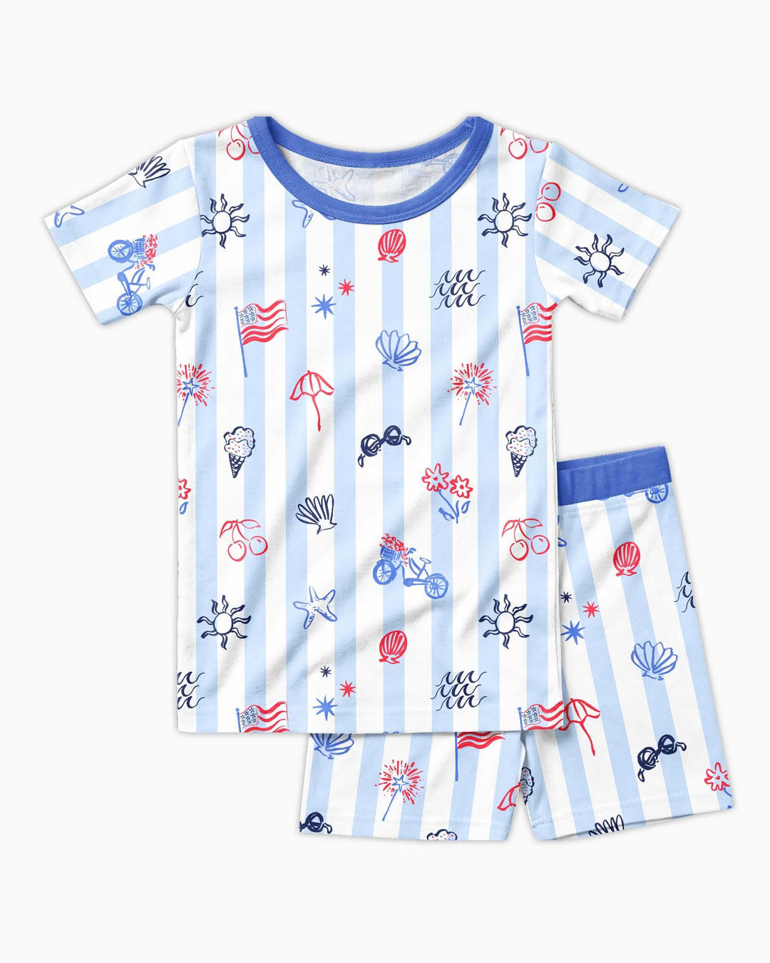 Red, White & Beachy Family Matching Bamboo Two Piece Short Sleeve Shorts Pajama Set