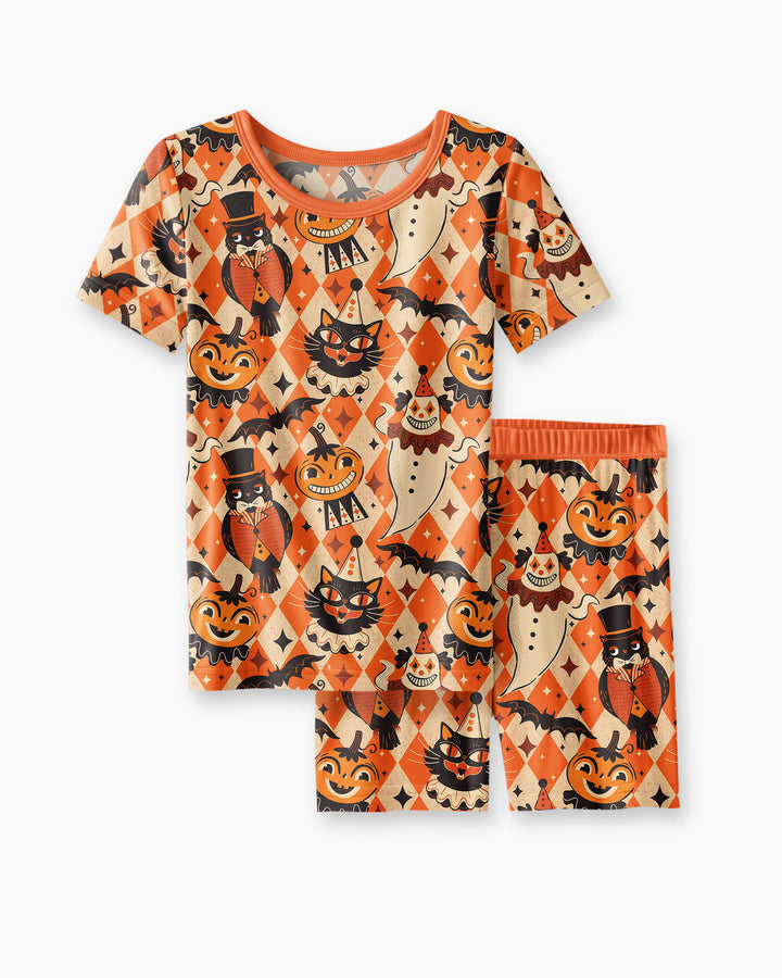 Vintage Halloween Carnival Bamboo Two Piece Short Sleeve Shorts Pajama Set