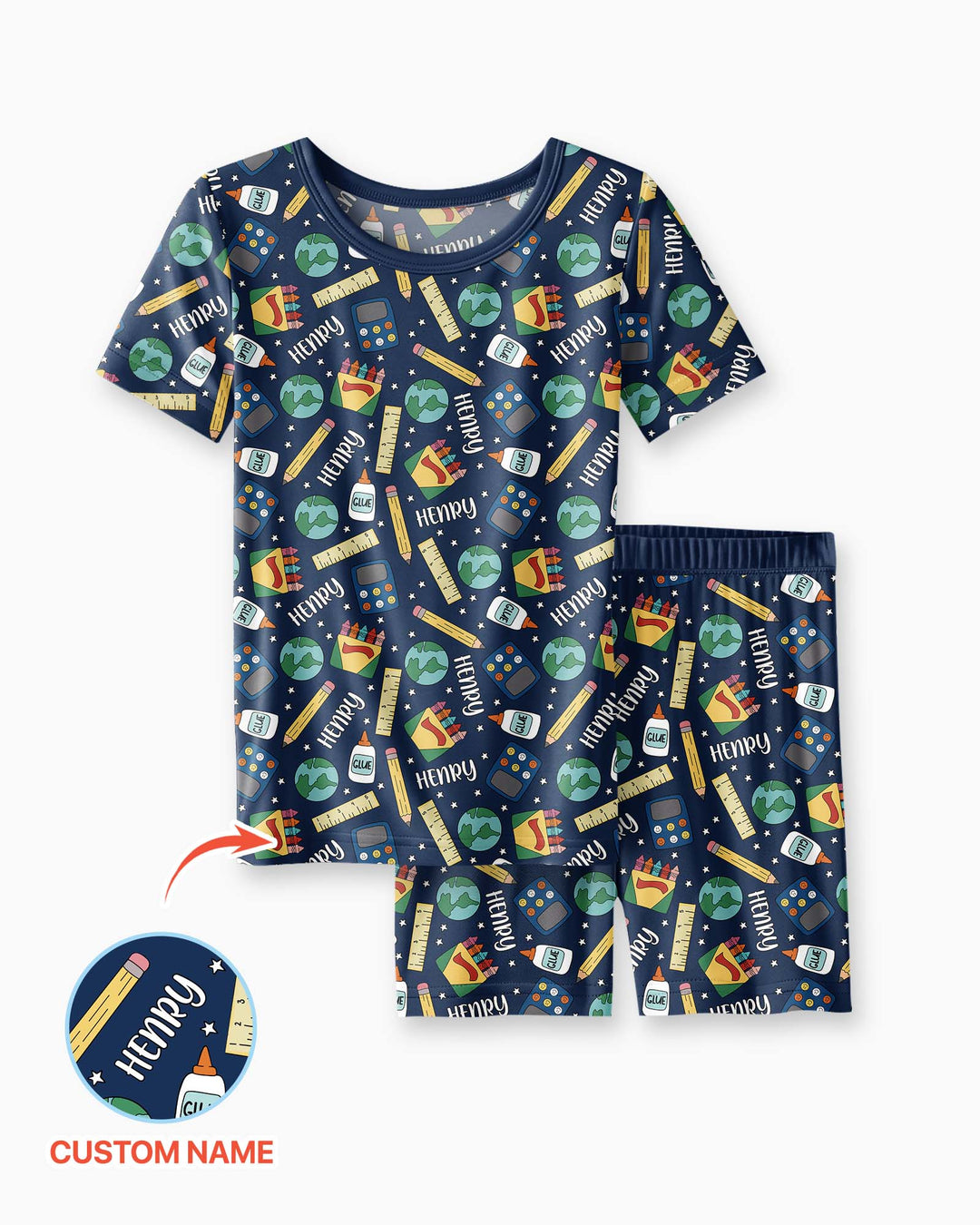 School Supply Bamboo Two Piece Short Sleeve Shorts Pajama Set