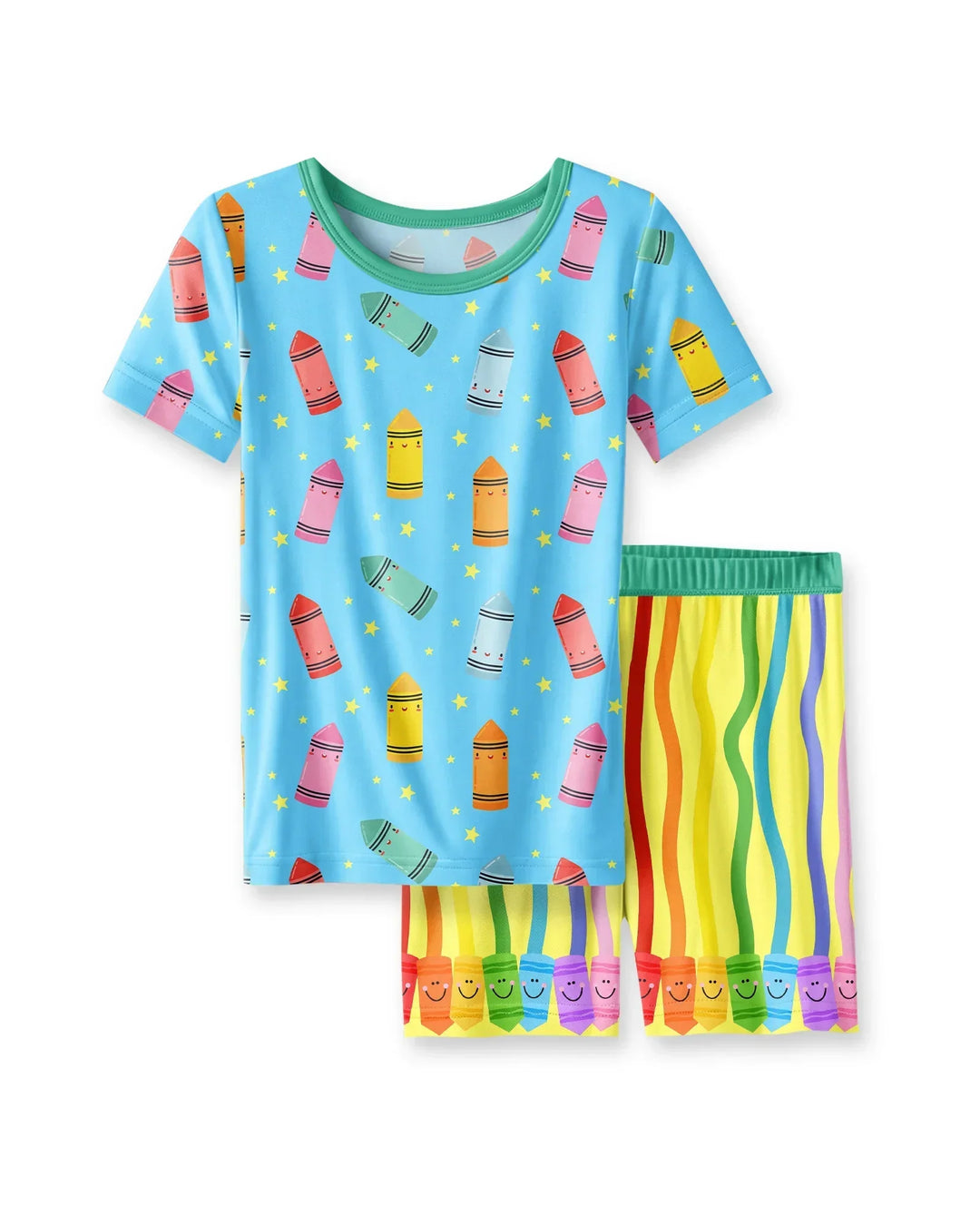 Happy Crayon Friends Bamboo Two Piece Short Sleeve Shorts Pajama Set