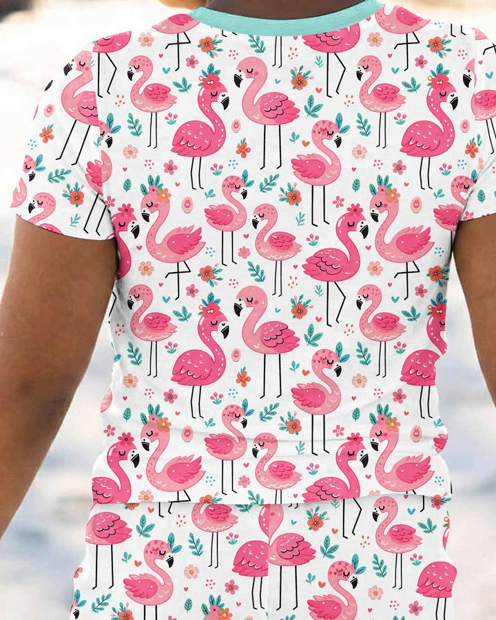 Hello Flamingo Bamboo Two Piece Short Sleeve Pajama Set