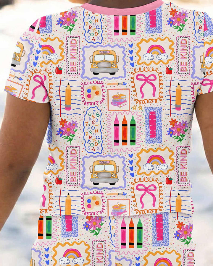 Colorful Doodle School Bamboo Two Piece Short Sleeve Pajama Set