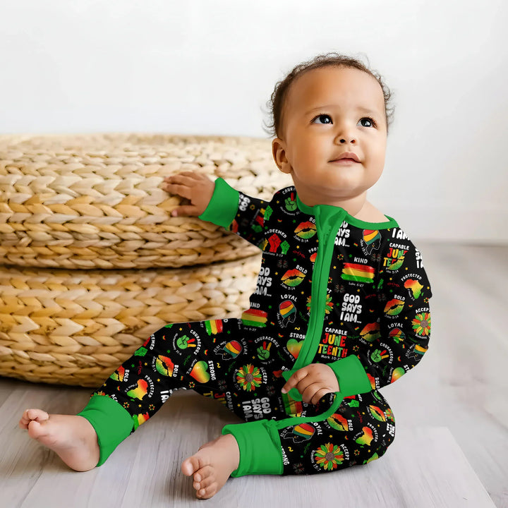 God Says I Am Juneteenth Blessings Bamboo Two Piece Long Sleeve Pajama Set