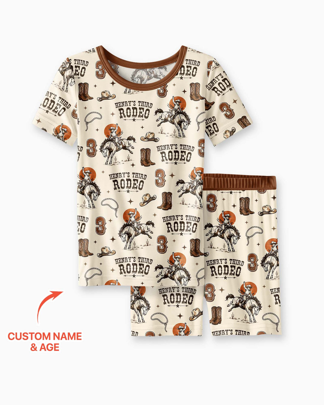 Custom Name Birthday Rodeo Bamboo Two Piece Short Sleeve Shorts Pajama Set