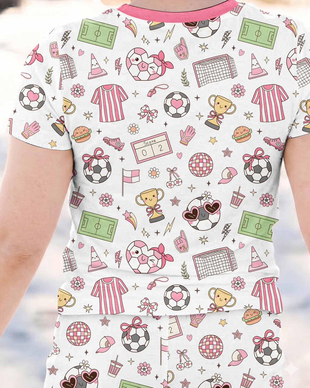Pink Girly Soccer Coquette Bamboo Two Piece Short Sleeve Pajama Set