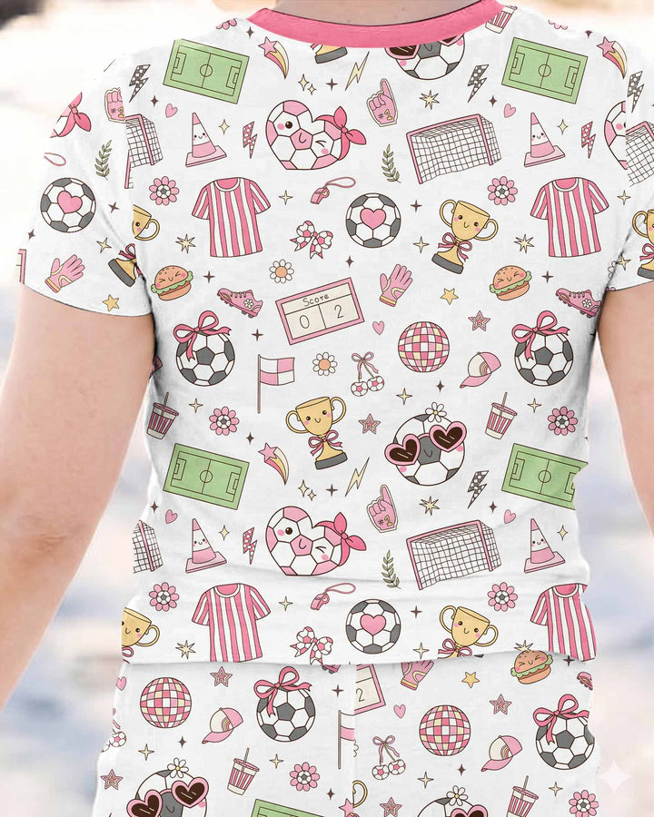 Pink Girly Soccer Coquette Bamboo Two Piece Short Sleeve Pajama Set