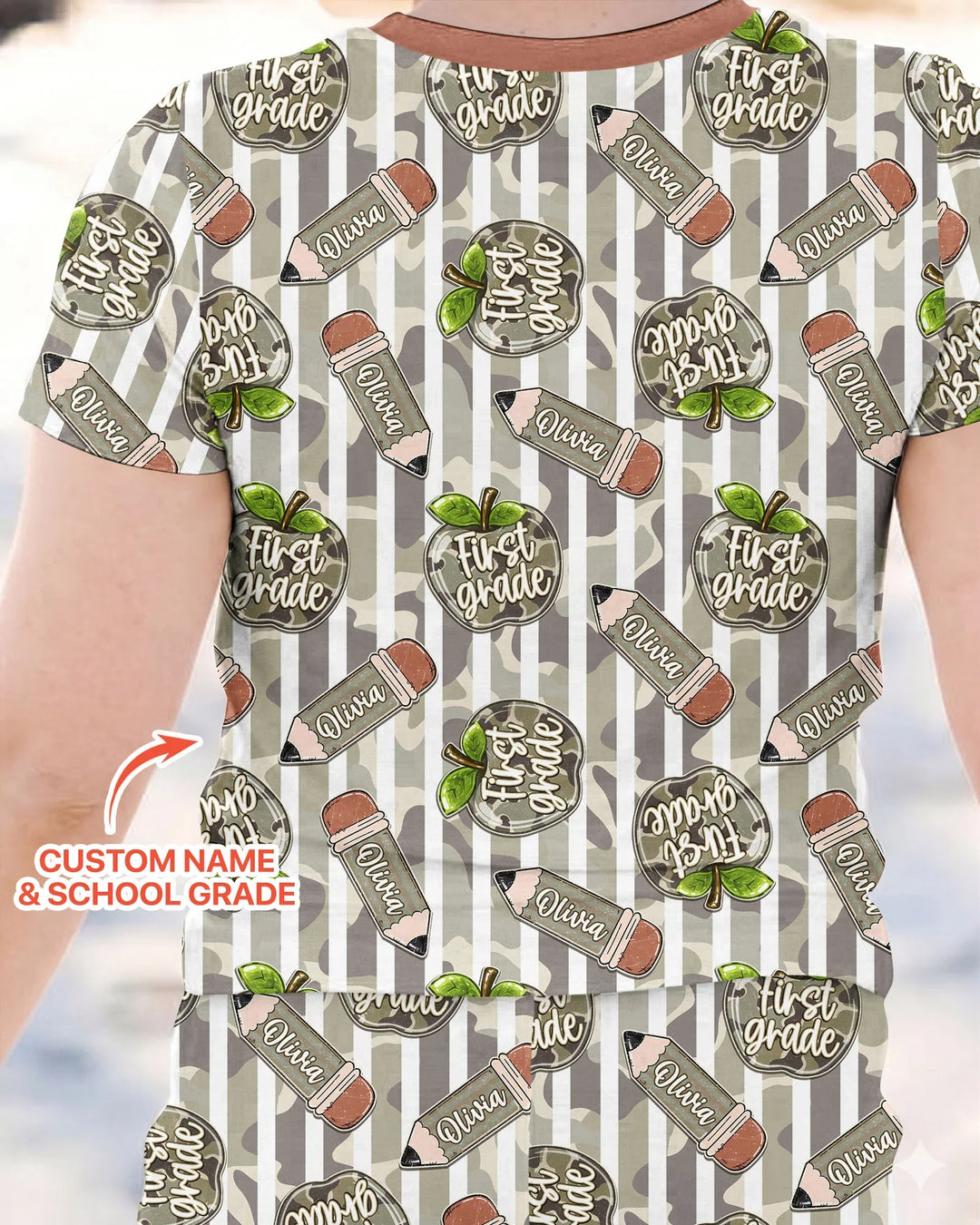Custom Name Camo Apple Days Bamboo Two Piece Short Sleeve Pajama Set