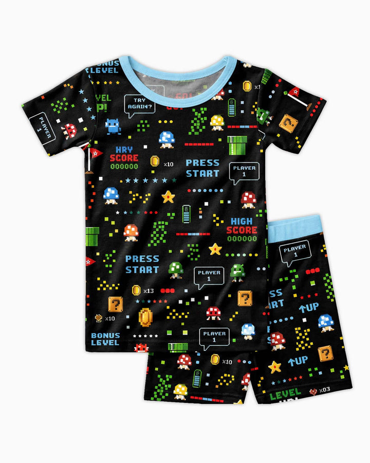 Pixel Game Lover Matching Bamboo Two Piece Short Sleeve Shorts Pajama Set
