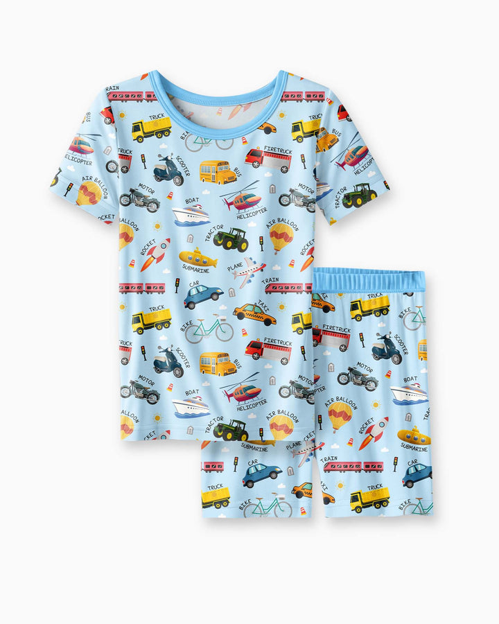 Vehicle Vocabulary Bamboo Two Piece Short Sleeve Shorts Pajama Set