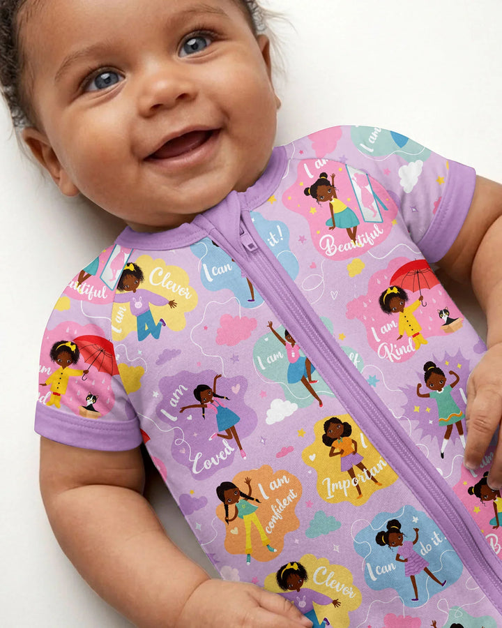 African American Girl I Am Loved Bamboo Shorty Zippy