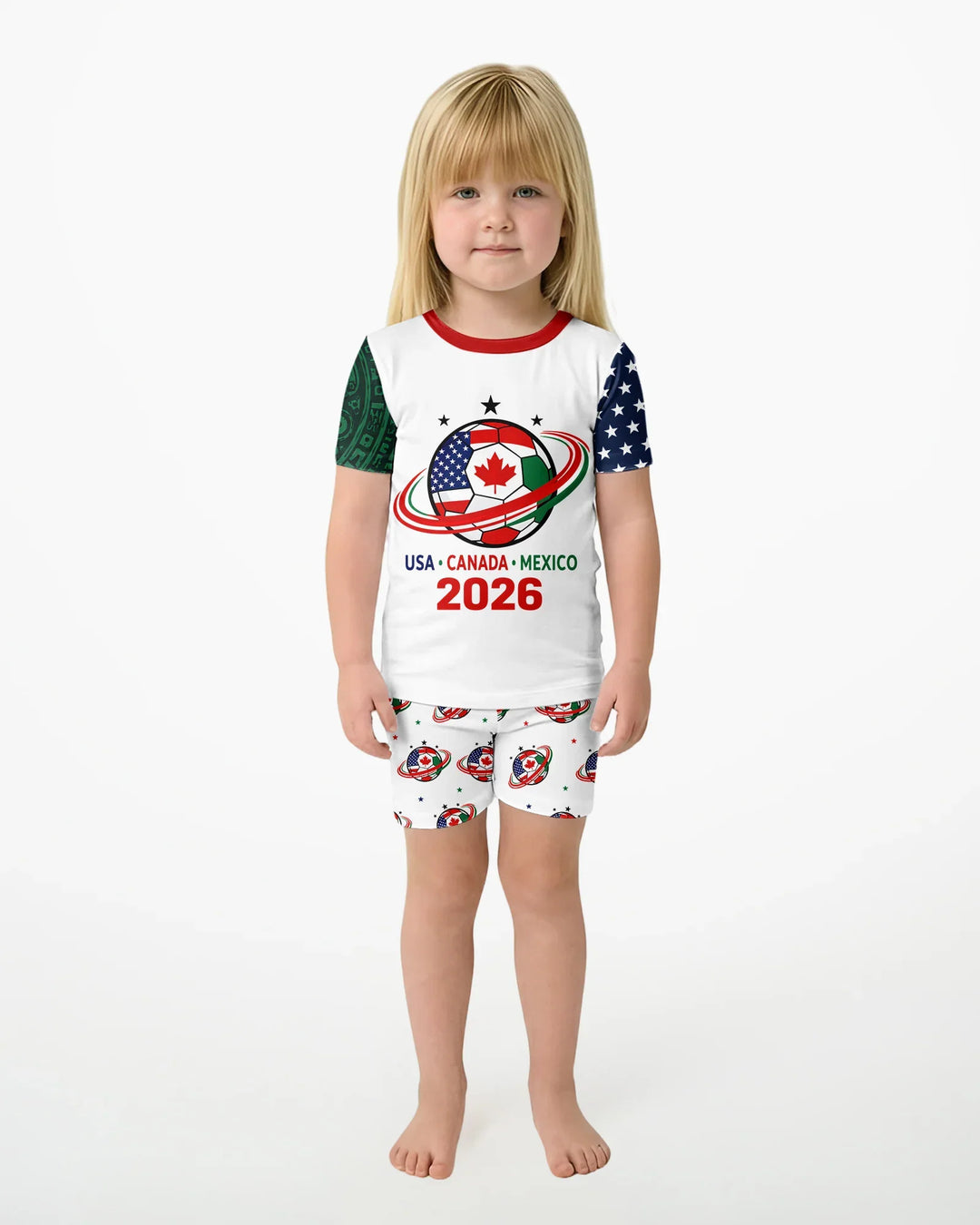 Soccer Cup USA Canada Mexico Bamboo Two Piece Short Sleeve Shorts Pajama Set